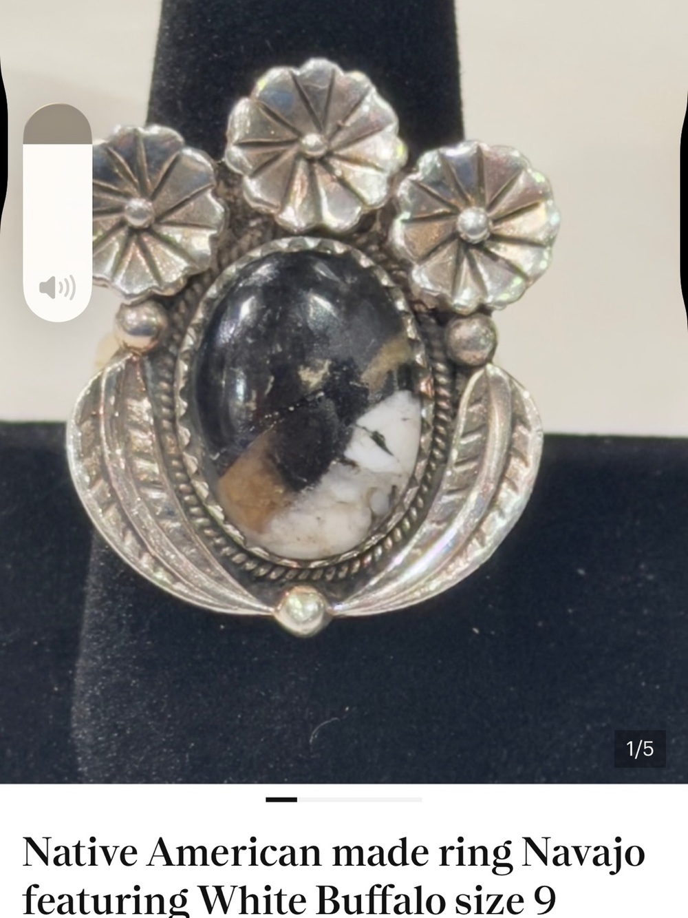 Navajo White Buffalo Silver Statement Ring - Black, White & Brown
